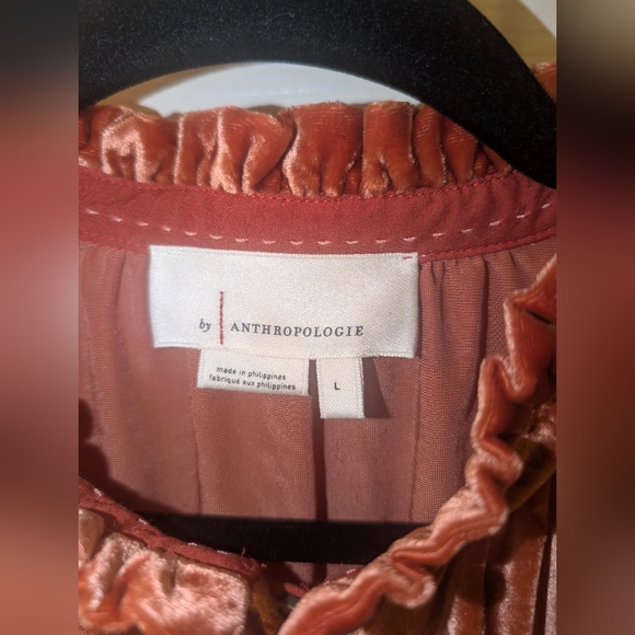 Anthropologie Burnt Orange Velvet Long Sleeve Blouse - Picture 2 of 5